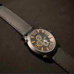 Men’s Tactical Chronograph Watch – Matte Black & Burnt Orange